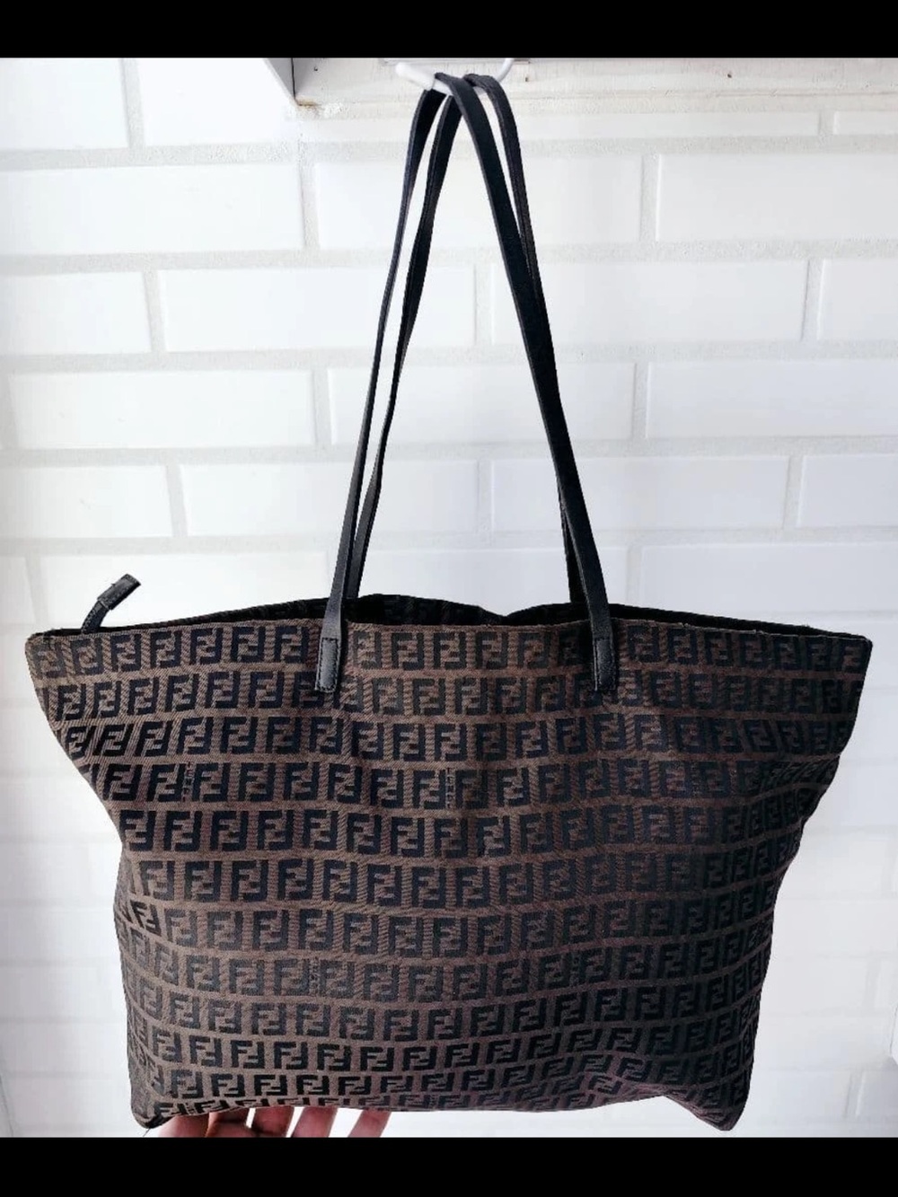 Fendi Brown and Black FF Logo Canvas Tote